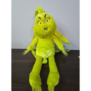 Dr Seuss The Grinch Plush Backpack Lime Green Faux Fur Adjustable Straps Holiday
